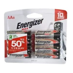 에너자이저 알카라인맥스 건전지 AA x8입/배터리/밧데리/알카라인/시계/산업용/받데리/손전등/도어락