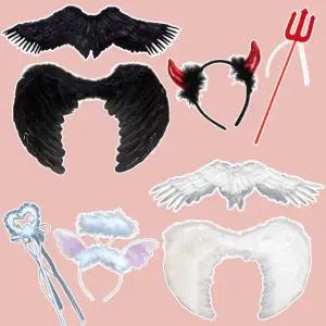 악마 날개 천사 머리띠 지팡이 세트 나비 요정 소품 코스튬 크리스마스 할로윈 대형 소형
