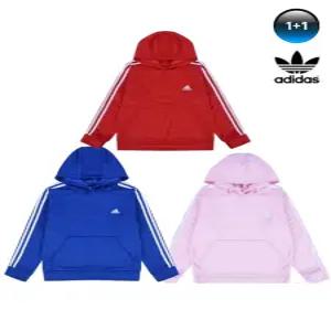 [아디다스 키즈][아디다스] 주니어 공용 삼선 기모 후드 티셔츠 1+1