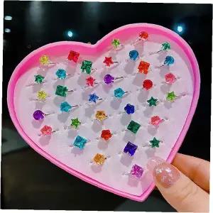 아동 보석반지 세트 하트케이스 컬러풀 크리스탈 공주놀이 액세서리 장난감