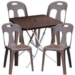 플라스틱 갈색 등받이의자 사각 테이블 세트 포차 포장마차 탁자 편의점 야외 행사 학교
