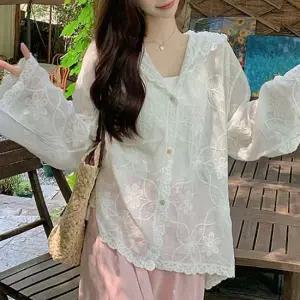 여성 플라워 자수 시스루 여름 롱가디건 휴양지가디건