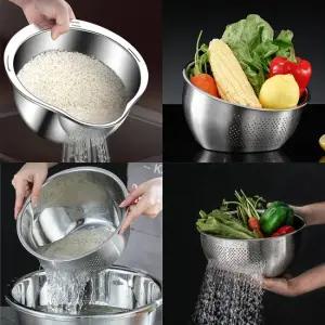 믹싱볼 세척볼 모음전 스텐 304 쌀 씻는 통 다용도 볼 쌀함박 소쿠리 2way 식재료 세척 R044-O