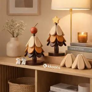 꾼스 인테리어 3단 우드 트리 냄비받침 나무 원목 냄비받침대 별 사과 에디션