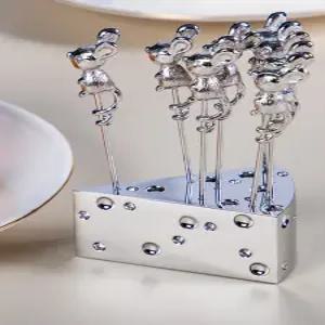 치즈 과일 스테인리스 세트 6P 쥐모양 포크