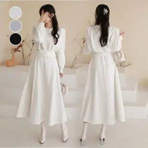 여성 NI68JM14 프릴 맨투맨티셔츠 밴딩 롱스커트 투피스 세트