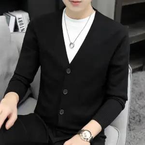 가디건 카디건 봄 가을 남자 남성 v 브이 넥 단색 싱글 브레스트 스웨터 코트 패션 캐주얼 슬림 긴팔 니트