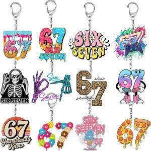 식스 세븐 아크릴 열쇠고리 재미있는 6 7 파티 숫자 선물 도넛 스크림 야구 밈
