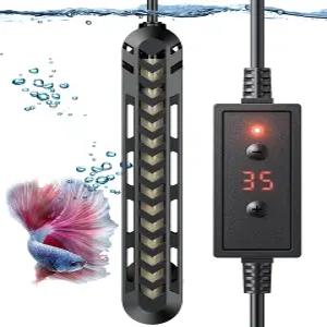 포플라이 잠수식 수족관 히터 75W 베타 어항 조절식 전자 가열봉 온도 조절기 과열 방지 및 10-20갤런