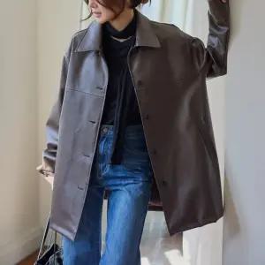 레더 싱글 하프 자켓 카라넥 루즈핏 여성 빅사이즈