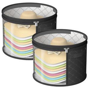 옷장용 베키 2팩 클리어 모자 정리함, 방진 뚜껑이 있는 여성 보관용 상자, 여행 및 카우보이 모자, 쌓을 수 원형 챙 정리 가방 용기(블랙)