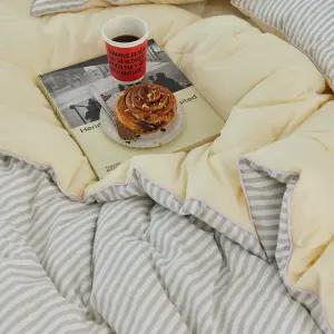 웜슬립 고밀도 60수 순면 차렵이불 스트라이프 가을 겨울 사계절 슈퍼싱글 퀸 이불 세트 SS Q