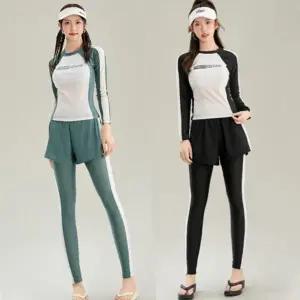 은창)롱 슬리브 팬츠 스포티 레터링 투피스 래쉬가드 수영복 모노키니 체형보정 여름 휴가 몸