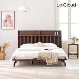 라클라우드 호텔식 헤일리 LED조명 고무나무 원목 평상형 침대 Q K
