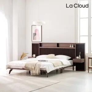 라클라우드 호텔식 헤일리 LED조명 고무나무 원목 평상형 침대 LK +패널1)