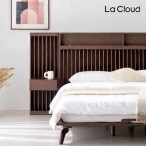 라클라우드 호텔식 헤일리 LED조명 고무나무 원목 평상형 침대 Q K +패널1)