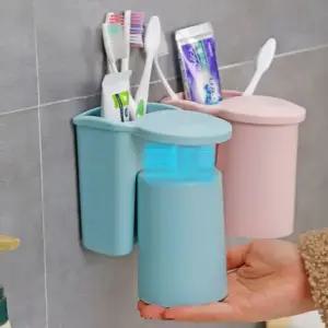 자석식 양치컵 치약 칫솔 꽂이 핑크/칫솔걸이