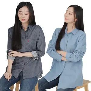 여성 청남방 루즈핏 캐주얼 데일리 여성 데님 셔츠 롤업