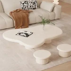 크림색 구름무늬 강화유리 리프트업 거실 테이블 북유럽 모던 미드센추리 소형 티테이블