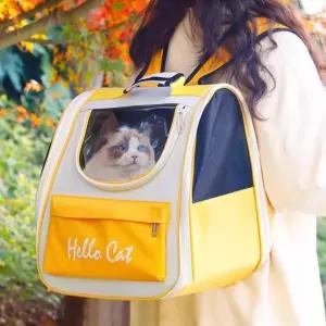 옐로우 메쉬 고양이 백팩 강아지 이동 가방 산책 캐리어 투명 반려 동물 배낭 강아지백팩
