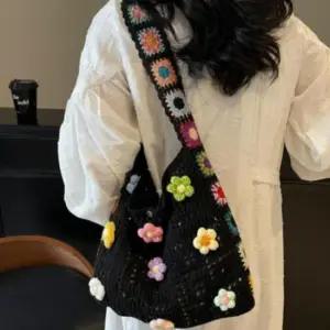 브라운 가방 여자 직장인 숄더 꽃무늬 니트 대학생 백