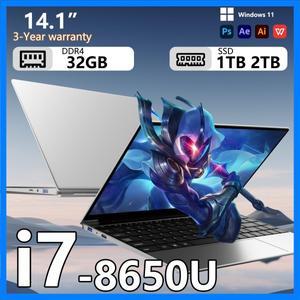 14.1인치 인텔 코어 i7 8650U 윈도우 11 노트북 컴퓨터 32GB DDR4 1TB SSD 휴대용 게이머 오피스 울트라 슬