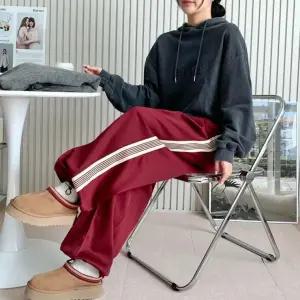 남녀 공용 테잎 트랙 스트링 와이드 팬츠 오버핏 바지 조거 통바지 트레이닝 츄리닝