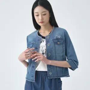 [지센] 여성 크롭 라운드 데님 자켓 LCJKO424_BL