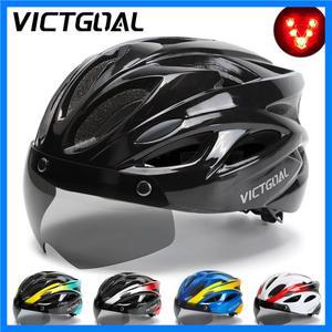 VICTGOAL 남성 자전거 헬멧 후미등 자성 고글 UV400 렌즈 차양판 자전거 헬멧 산악자전거 전동 킥보드 자전