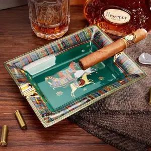 유럽식 시가재떨이 사각 실내 세라믹 트레이 도자기 홈 스테인레스 선물 그릇 실내용 양면홀