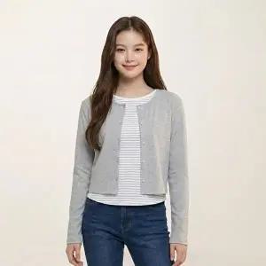 [셀러허브 1]행텐틴즈 동백01 여아 스트라이프 레이어드 가디건_멜란지그레이  14570-131-401-05-0 (46569