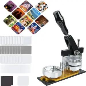 하피짜 냉장고 자석 버튼 메이커 머신 자석용 1.97인치/50mm 금속 사각 핀 DIY 배지 프레스 키트 100세트