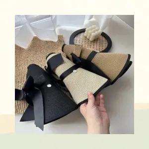 라탄햇 썬캡 리본 자외선 여름 차단용 접이식 모자 휴가 여성