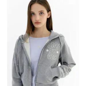 OIOI COLLECTION 베이직 로고 크롭 후드집업 [MELANGE GREY]