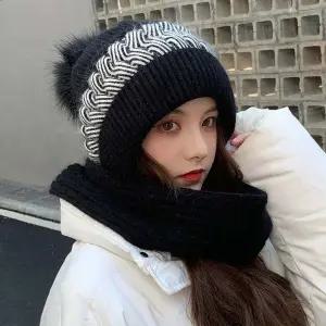 방한모자 엄마선물 투톤 트위스트 머플러 비니 여행용모자 여자친구선물 겨울코디 따뜻한