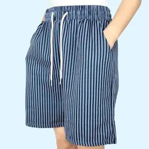 지지미 잠옷 반바지 남녀공용 커플 잠옷 시어서커 스트라이프 5부 반바지