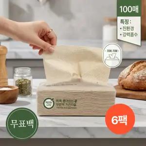 깨끗한나라 톡톡 뽑아쓰는 무표백 키친타올 100매 6팩