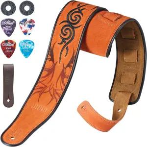 어쿠스틱 일렉트릭 베이스 기타를 위한 JIPIS 정품 가죽 기타 스트랩 소프트 내구성 자수 벨트 조절 가능한