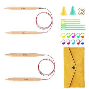 야니스 대형 원형 뜨개질 바늘 15mm 및 20mm 케이블 32인치 비치 우드 실용