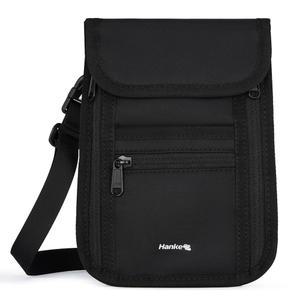 행케 여권 홀더 여성용 및 남성용 여행용 지갑 목 파우치 6칸의 얇은 두께 블랙