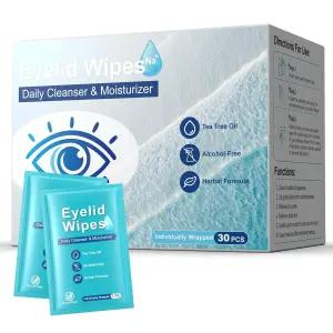 30PCS 티트리 오일 눈꺼풀 클렌징 물티슈 생리식염수로 눈꺼풀의 기름과 이물질을 제거하는 데일리 케어