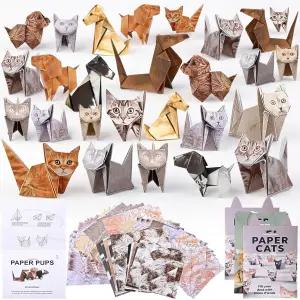 메이스 DIY 종이 고양이 강아지 오리가미 키트 100장 귀여운 인형 접기용 3D 책상 장식과 반려동물