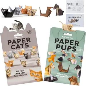 리콤부 3D 종이 오리가미 개 키트 DIY 공예품 귀여운 개와 고양이 인형을 접을 수 있는 50장의 프리컷 시트