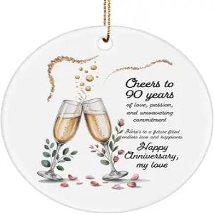 행복한 90주년을 위한 90주년 크리스마스 장식 커플 아내 남편을 로맨틱한 기념품 결혼 기념 원형 세라믹
