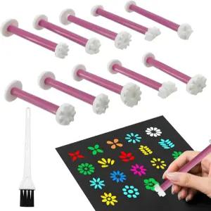 플라워 플로럴 도팅 도구 키트 - 실리콘 팁 20개 + 손잡이 10개(보관 케이스 및 브러시 포함) 돌 캔버스용