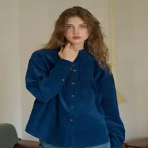 심플레트로 셔츠 프렌치 코듀로이 루즈핏 레트로 스탠드업 칼라