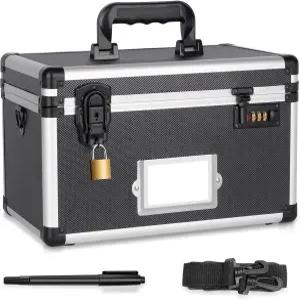 LOCKURX 약물 잠금 상자 이중 장치가 있는 잠금식 보관 상자조합 및 자물쇠 어깨끈이 ID 라벨 슬롯 귀중품