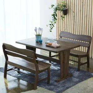 오츠카 다빈치 1350 우드슬랩 원목테이블 4인 식탁세트 (벤치2개)