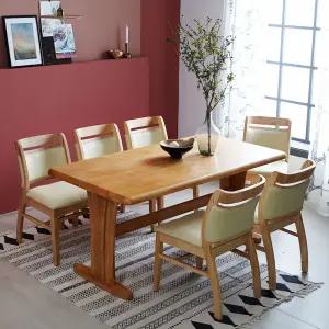 오츠카 1600 우드슬랩 고무나무 원목테이블 6인 식탁세트(의자6개)