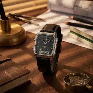 카시오 빈티지 사각 스퀘어 레트로 가죽시계 AQ-230EL-1A 남녀공용 커플 학생 지코스모 백화점AS